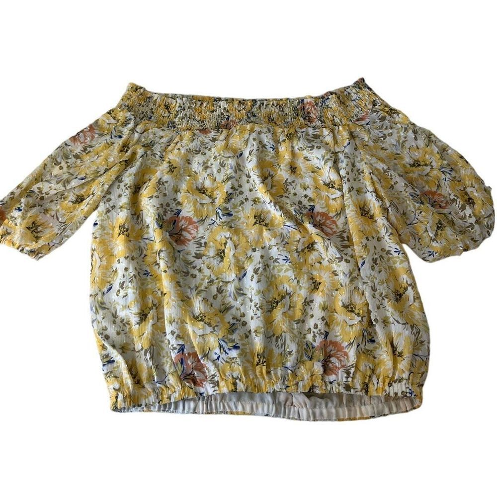 Joie Women's Medium Off Shoulder Blouse Yellow Floral Coquette Cottagecore Fairy